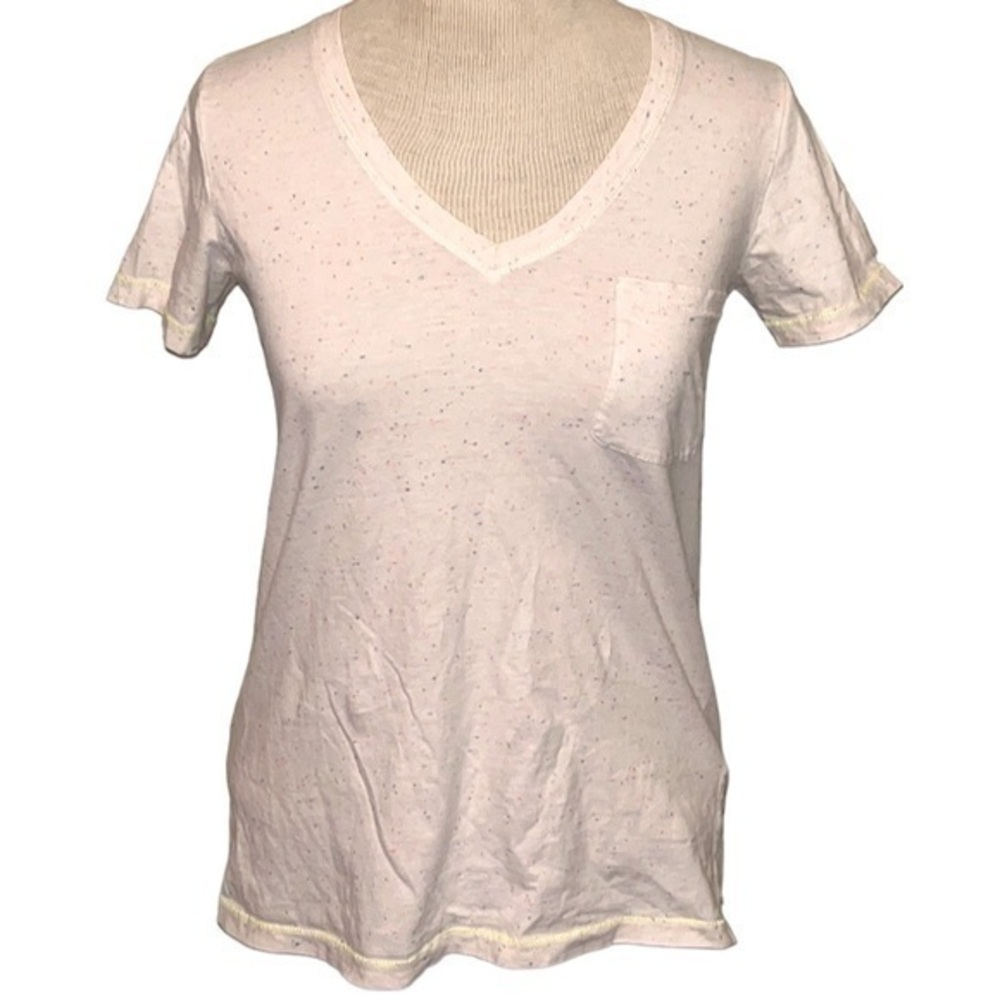 Madewell Short Sleeve V Neck Shirt with small pocket on chest, white